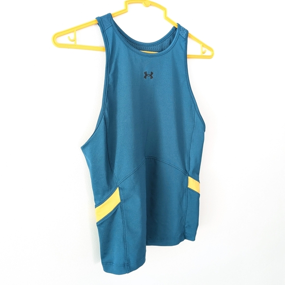 Under Armour Women's Teal and Yellow Mesh Tank Top ~ Size XS - Picture 3 of 10